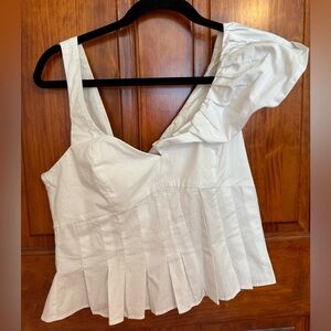 White One-Shoulder Pleated Top